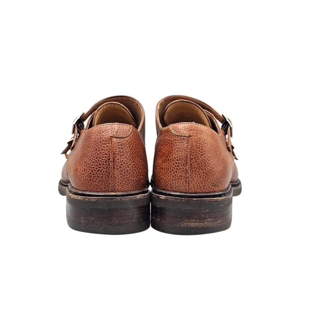 Paraboot Men Size 7.5 US Vigny Actem‎ Brown Pebbled Leather Monk Strap Shoes
